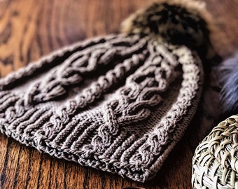 Mountain Trail Hat Knitting Pattern, Cozy, Cabled Hat Knitting Pattern, Cables