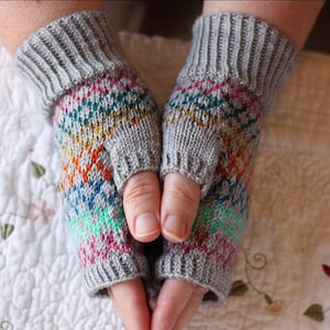 Ginny's Mitts Stickmönster, Mysig, Fingerlös Vante, Fair Isle, Stranded, Färgmönster