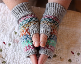Patrón de punto Ginny's Mitts, acogedor, guante sin dedos, Fair Isle, varado, colorwork
