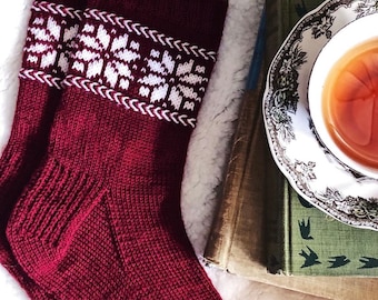 Patrón de tejido para calcetines de invierno, Fair Isle, trenzado, colorwork