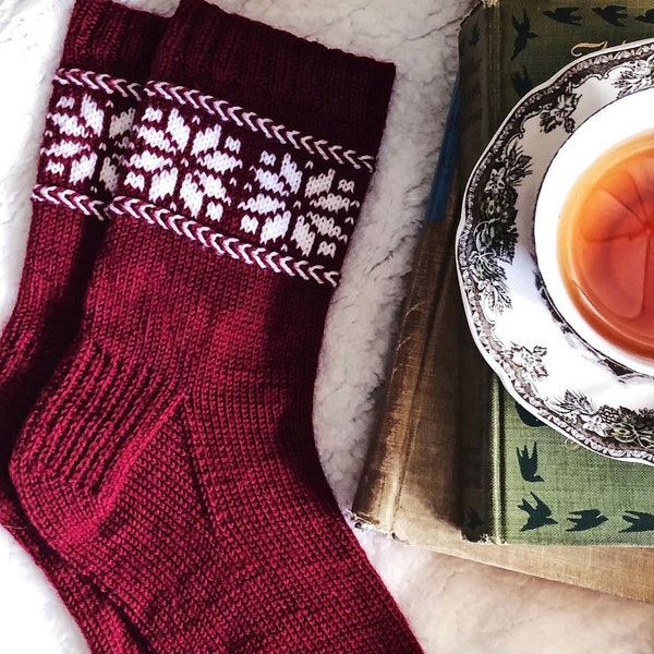 Winter Socks Knitting Pattern, Fair Isle, Stranded, Colorwork