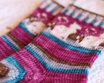 Patrón de punto Hermione y Crookshanks, Fair Isle, trenzado, patrón de punto de calcetín colorwork