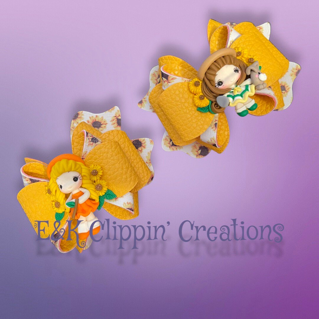 Sunflower Girl Hair Bow Clay Hair Bow Glitter Hair Bow Girl Hair Bows