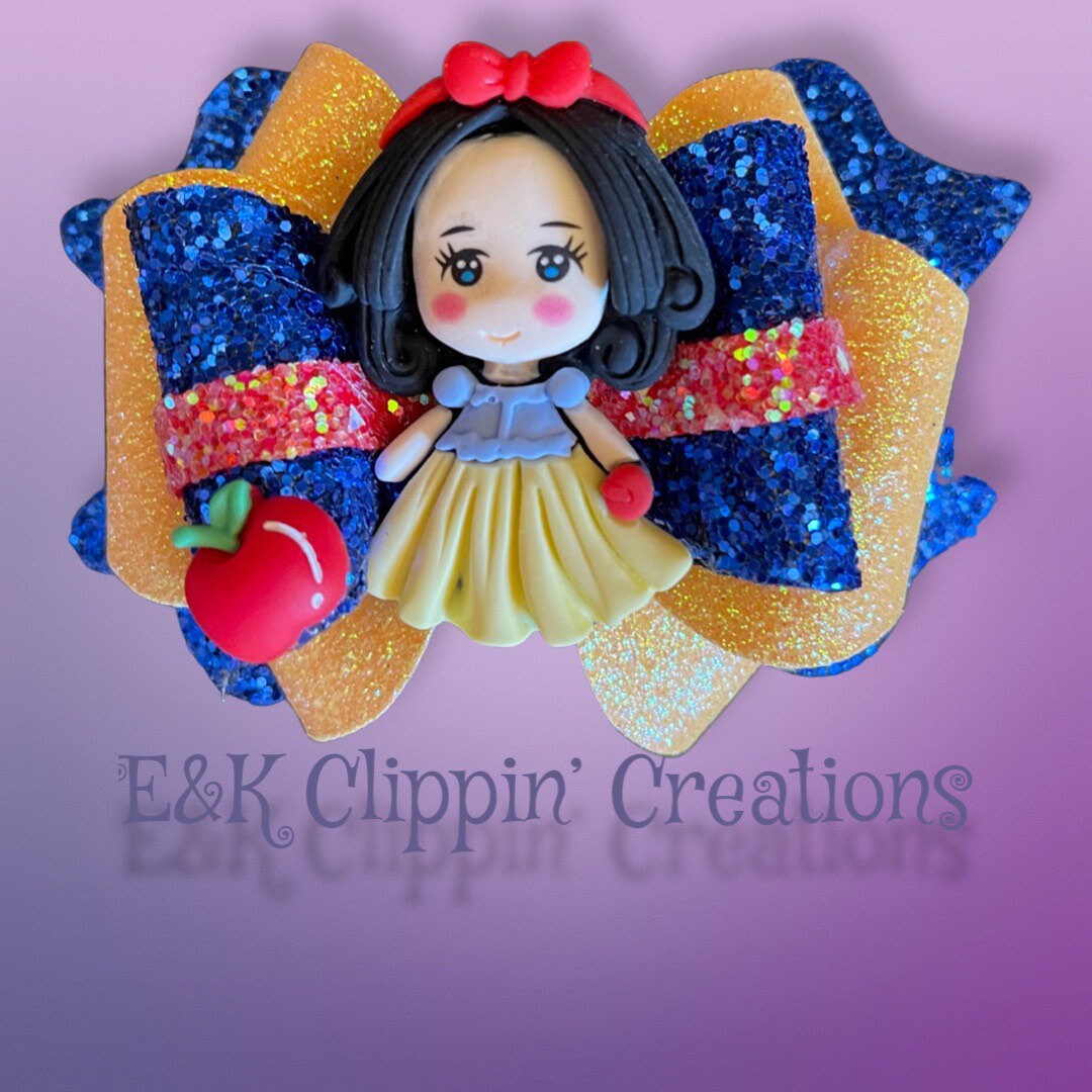 Snow White Hair Bow Clay Hair Bow Glitter Hair Bow Girl Hair Bows Etsy