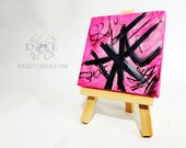 DxE , mini art 3x3 acrylic and ink on canvas. DXE Original art work. Comes with free easel