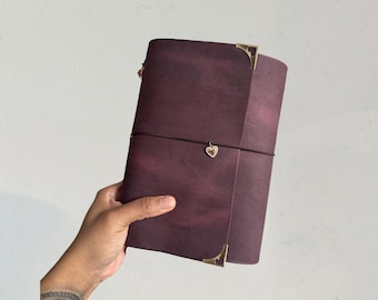 Romantic A5 Trifold Refillable SOFT Leather Notebook Journal Cover | Fully Customisable with Charms & Ribbons | Fits 2-3 Notebook Journals