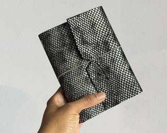 Grey Black A5, A6, A7, Trifold Snakeskin Leather Notebook Journal Cover | Fits 3-5 Notebook Journals