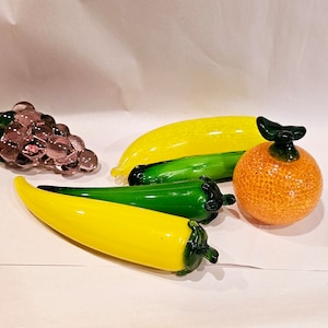 6 Vintage Murano Style Hand Blown Glass Fruits and Vegetables