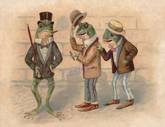 Frogs Dressed up Vintage Clothes Top Hat Vintage Print 8 1/2 X | Etsy