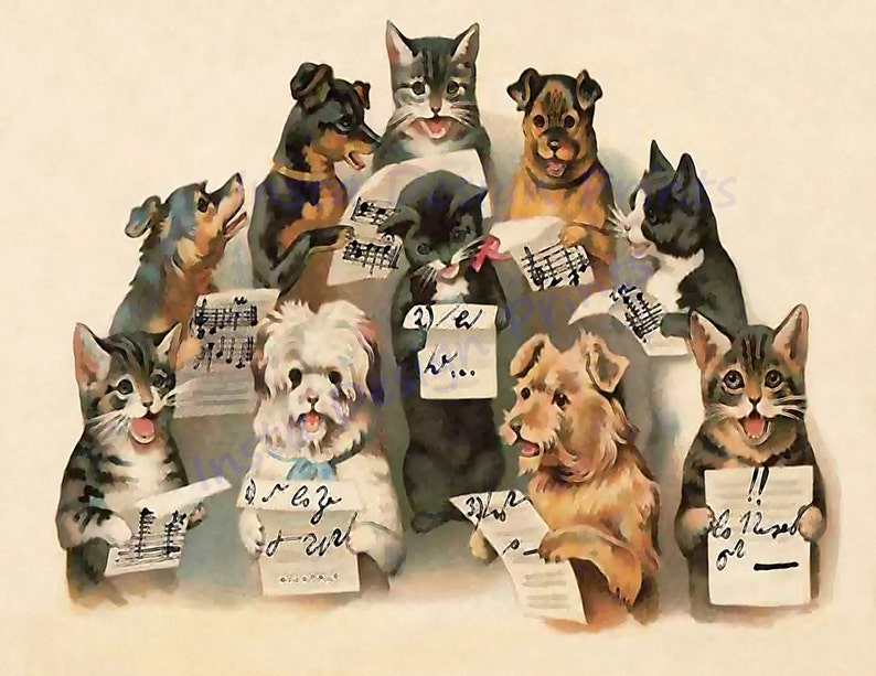 Cats and Dogs Singing Vintage Print 8 1/2 X 11 Digital Etsy