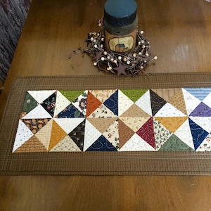 Quilted Table Runner / Farmhouse Table Runner/ Scrappy Table Runner / Primitive Table Runner Country Table Runner/ Handmade 12 x 26.5 inches