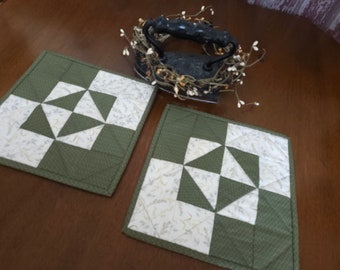 Quilted Potholders, Country Hot Pads, Homemade Trivets, Handmade Farmhouse Everyday Potholders,  Set of 2