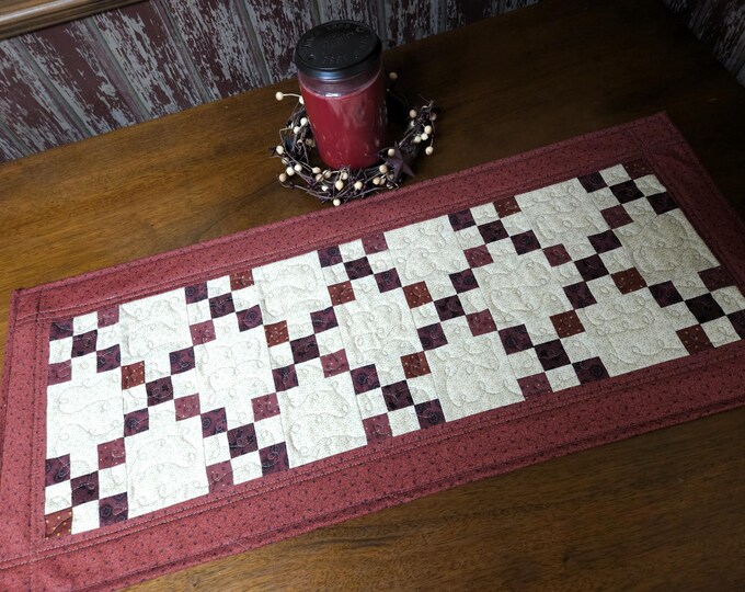 Quilted Red Table Runner, Irish Chain Table Runner, Country Table ...