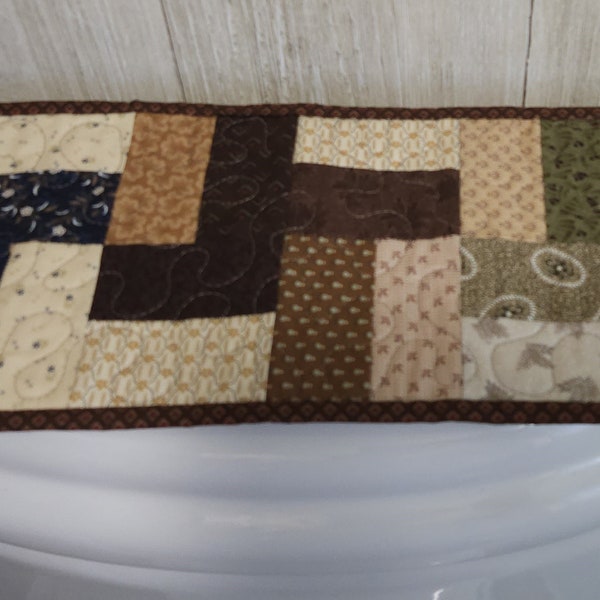 Toilet Tank Runner, Quilted Small Table Runner,  Country Scrappy Topper, Candle Mat, Quilted Toilet Tank Cover, Handmade 6 1/2 x 18 inches