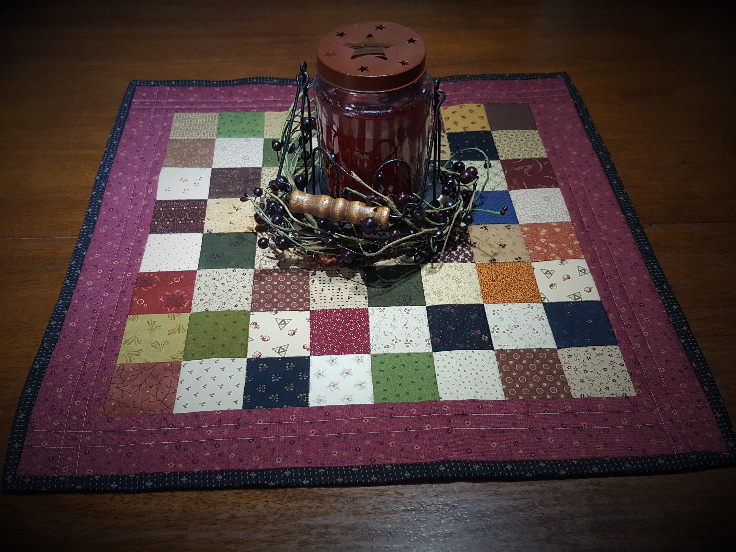 Quilted Table Topper / Primitive Table Topper / Scrappy Etsy