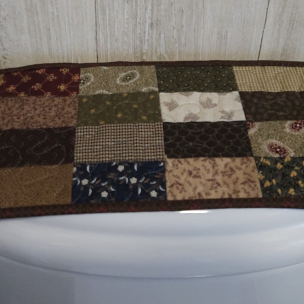 Toilet Tank Runner, Quilted Small Table Runner, , Country Scrappy Topper, Candle Mat, Quilted Toilet Tank Cover, Handmade 6 1/2 x 17 inches