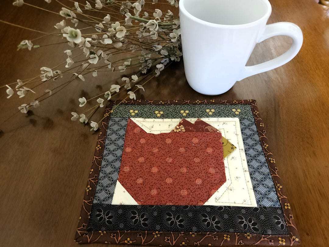 Quilted Red Country Chicken Mug Rug, Handmade, Insulated Mug Rug ...