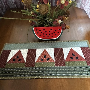 Quilted Small  Watermelon Slices Table Runner Decoration, Summer Table Mat,  Coffee Tea Nook Mat, Handmade 9 x 20 inches