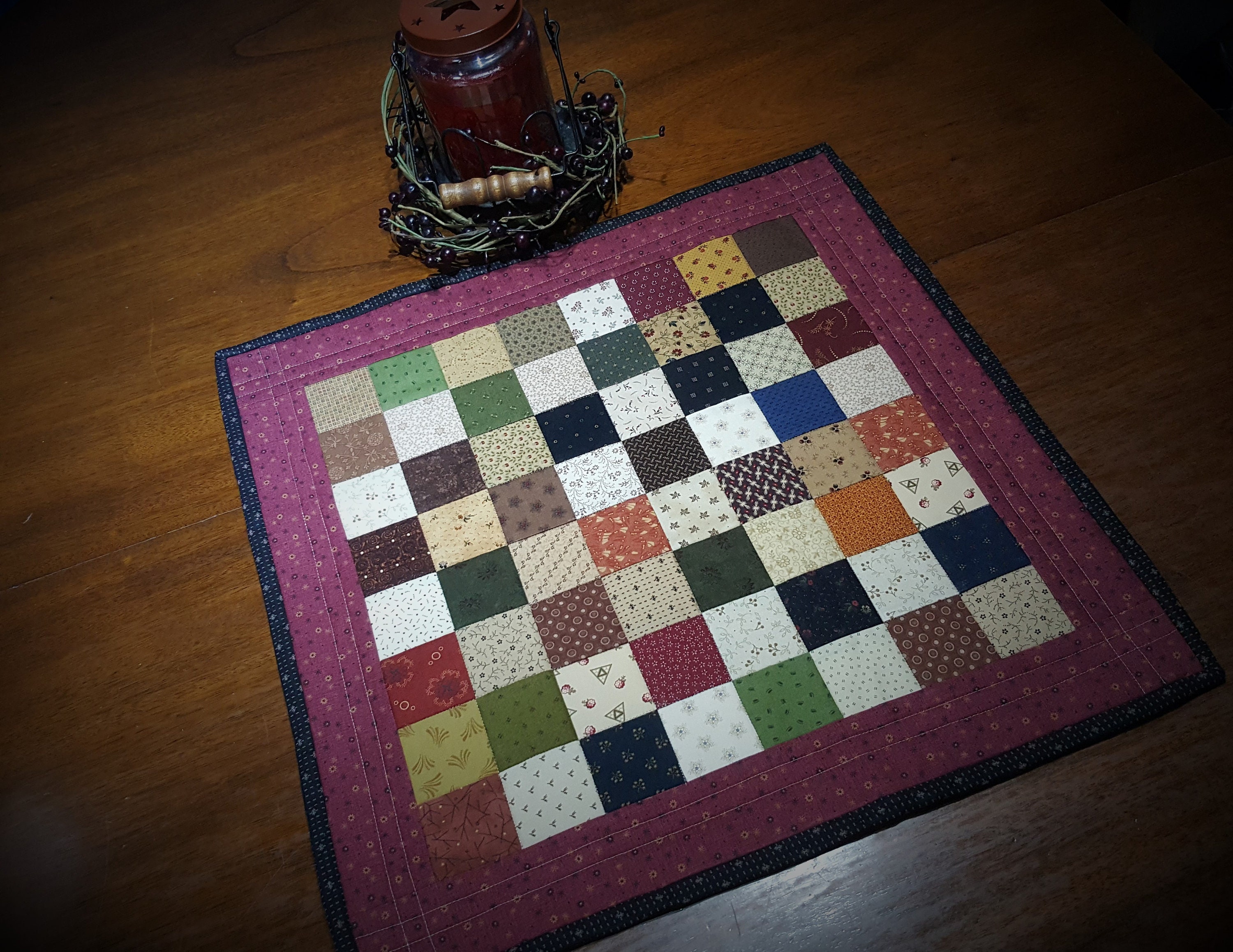 Quilted Table Topper / Primitive Table Topper / Scrappy Etsy