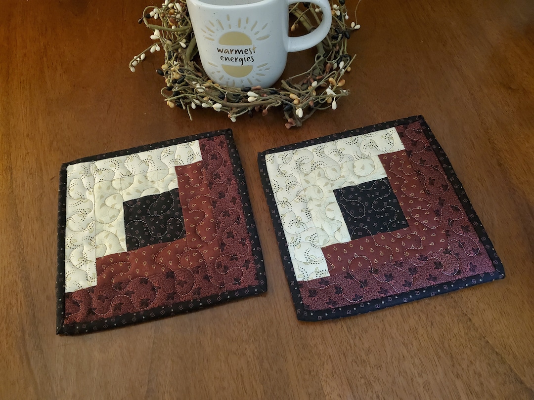 Quilted Log Cabin Mug Rugs, Rustic Coaster Set,handmade Mug Rugs, Set