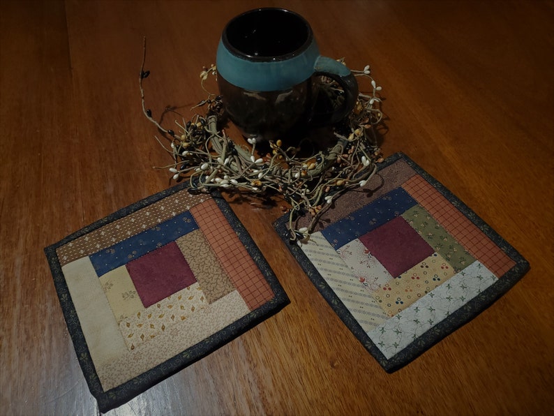 Log Cabin Mug Rugs / Quilted Mug / Handmade / Country Mug Etsy