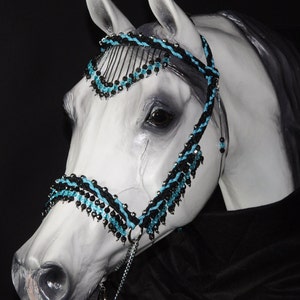 Hand Braided Arabian Style Show Halter w/Browband, Horse Tack, BLACK / TURQUOISE---New!