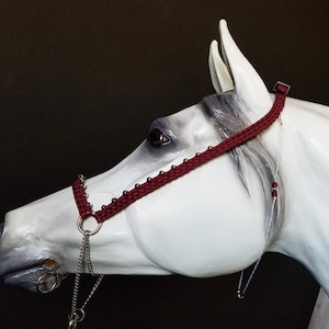 Hand Braided Arabian Style Show Halter, Horse Tack, BURGUNDY  ---New!