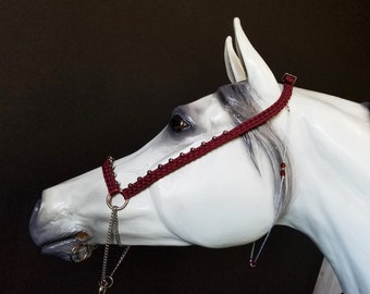 Hand Braided Arabian Style Show Halter, Horse Tack, BURGUNDY  ---New!