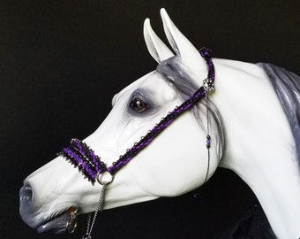Hand Braided Arabian Style Show Halter, Horse Tack, BLACK / PURPLE  w/Bling Crystals, New!