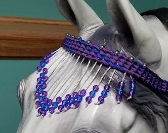 Stunning Hand Braided Beaded Browband, Horse Tack, PURPLE w/BLUE   **New**