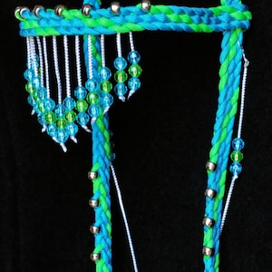Stunning Hand Braided Miniature Show Halter,  TURQUOISE & NEON GREEN,  All Sizes!   **New**