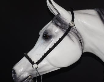 Hand Braided Arabian Style Show Halter, Horse Tack, BLACK with BLING CONCHOS  ---New!
