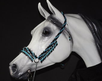 Hand Braided Arabian Style Show Halter, Horse Tack, BLACK / TURQUOISE---New!