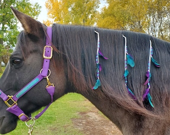Gorgeous Mane and Tail Beads with Feathers!!  For Horses!  Bling Tack,  Arabian, AQHA,  Friesian, etc.  PURPLE and TURQUOISE **New**
