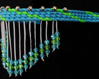 Stunning Hand Braided Beaded Browband, Horse Tack, TURQUOISE w/ LIME GREEN   **New**