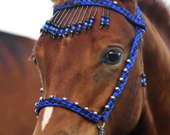 Stunning Hand Braided Miniature Show Halter  ROYAL BLUE / BLACK   **New**