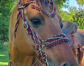 Stunning Beaded Tack Set, Bridle and breast collar, reins, wither strap, Aqha, Friesian, etc, Horse Tack,  BLACK, BURGUNDY, GOLD   **New**