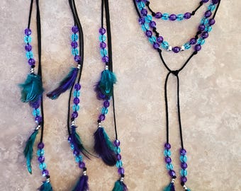 Gorgeous Mane and Tail Beads with Feathers!!  For Horses!  Bling Tack,  Arabian, AQHA,  Friesian, etc.  PURPLE and TURQUOISE **New**