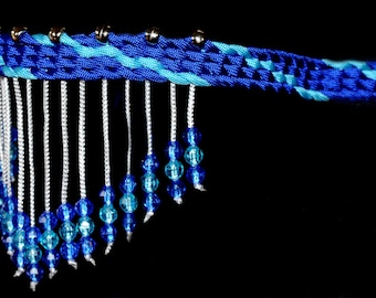 Hand Braided Beaded Browband, Horse Tack, ELECTRIC BLUE / TURQUOISE   **New**
