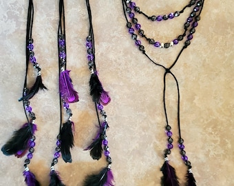 Gorgeous Mane and Tail Beads with Feathers!!  For Horses!  Bling Tack,  Arabian, AQHA,  Friesian, etc.  BLACK and PURPLE **New**