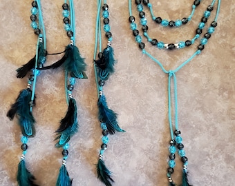 Gorgeous Mane and Tail Beads with Feathers!!  For Horses!  Bling Tack,  Arabian, AQHA,  Friesian, etc.  BLACK and TURQUOISE **New**