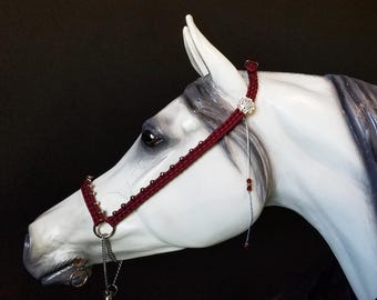 Hand Braided Arabian Style Show Halter, Horse Tack, BURGUNDY  ---New!