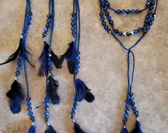 Gorgeous Mane and Tail Beads with Feathers!!  For Horses!  Bling Tack,  Arabian, AQHA,  Friesian, etc.  BLACK and BLUE **New**