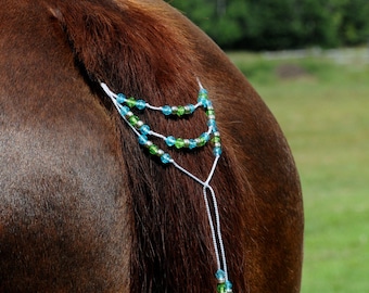 Gorgeous Tail Beads for Horses!  Bling Tack,  Arabian, AQHA,  Friesian, etc.  TURQUOISE & Neon GREEN  **New**