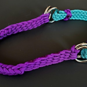 May include: A purple and teal braided rope dog collar with silver metal hardware.