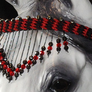 Stunning Hand Braided Beaded Browband, Horse Tack,  RED / BLACK   **New**