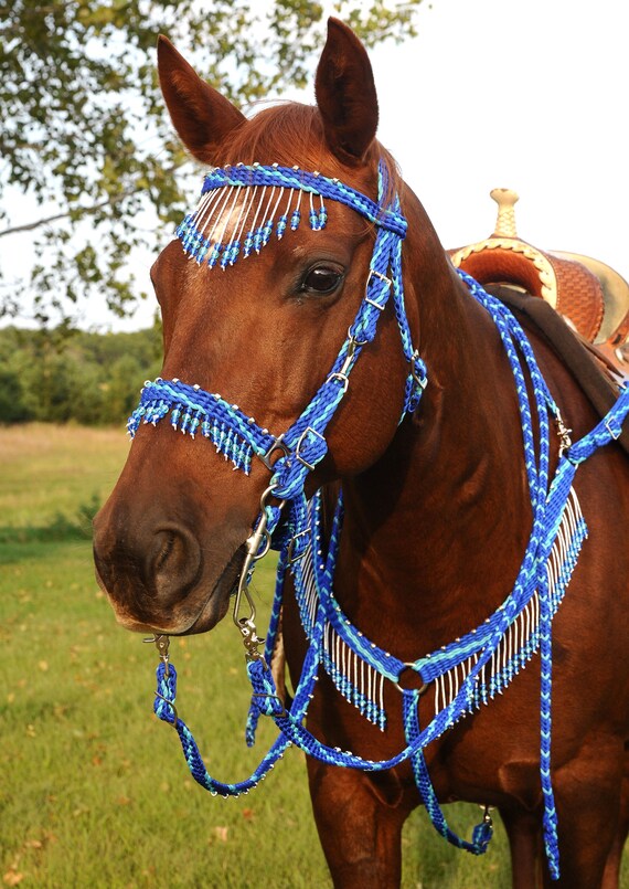 Bride De Cheval Western Challenger – Turquoise Et Beige – Taille Cheval Complet – Neuve