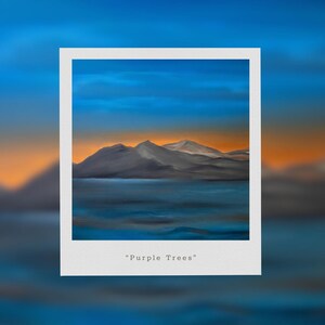 Sunset Beach Mountain Digital Wallpaper, Original Oil painting, Aesthetic nature wallpaper, Desktop Art Wallpaper, 4k Phone Wallpaper