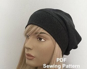 Muts patroon Chemo hoed PDF naaipatroon Slouchy muts naaipatroon met foto-tutorial Baret naaipatroon DIY muts PDF-patroon