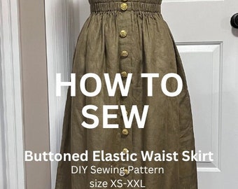 How to Sew Elastic waist Skirt PDF Sewing Tutorial Instruction Pullon Skirt Diy Sewing Pattern Digital Download Make your Own Size XS - XXL